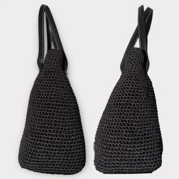 The Sak Elliott Lucca Tote Black Crochet Dual Handle Shoulder Bag with Bag Charm - Picture 5 of 7